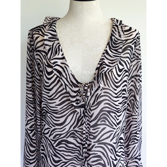 Victoria’s Secret Pink & Black Zebra Print Long Sleeve Pajama Top Sheer Size Med - Picture 2 of 14